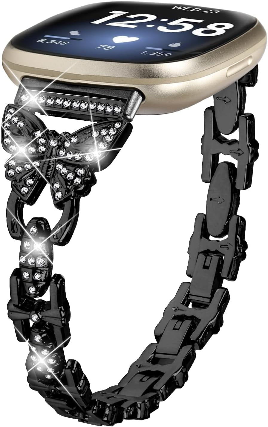 REQO Bling Bands Compatible with Fitbit Versa 4/Sense 2/Versa 3/Sense, Shinny Metal Bracelet Straps Luxurious Rhinestone Replacement Wristband for Women