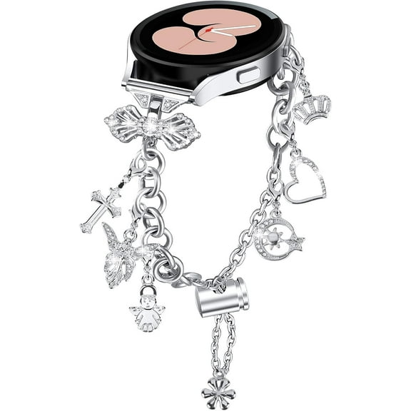 REQO Bling Bands Compatible for Samsung Galaxy Watch 7/FE/6/5/4 40mm 44mm, 5 Pro, Watch 6/4 Classic 43mm 47mm 42mm 46mm, 20mm Metal Diamond Jewelry Strap, Charms Adjustable Bracelet for Women