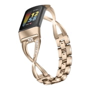 REQO Bling Bands Compatible with Fitbit Charge 6/Charge 5, Shinny Metal Bracelet Straps Luxurious Rhinestone Replacement Wristband for Women