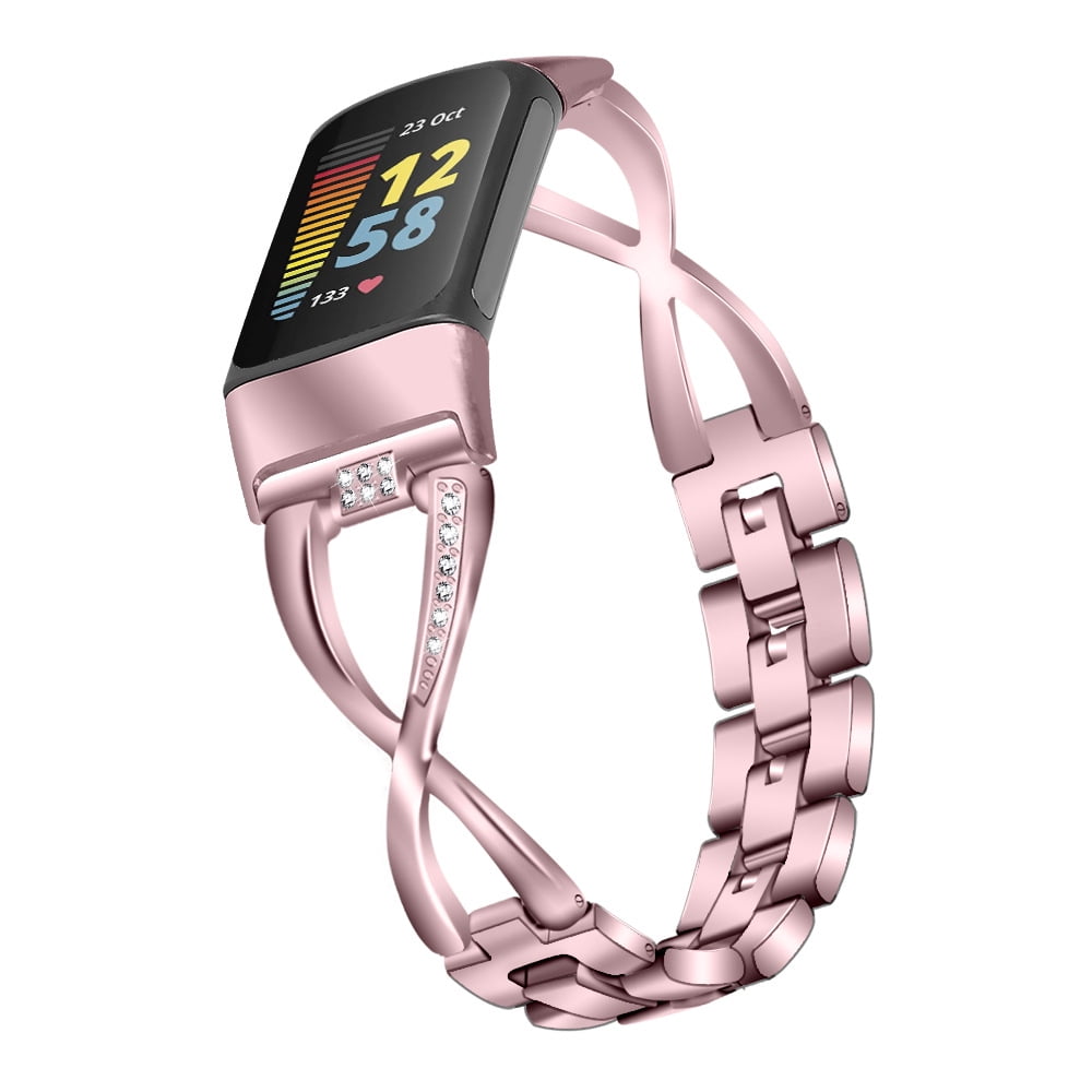 REQO Bling Bands Compatible with Fitbit Charge 6/Charge 5, Shinny Metal Bracelet Straps Luxurious Rhinestone Replacement Wristband for Women