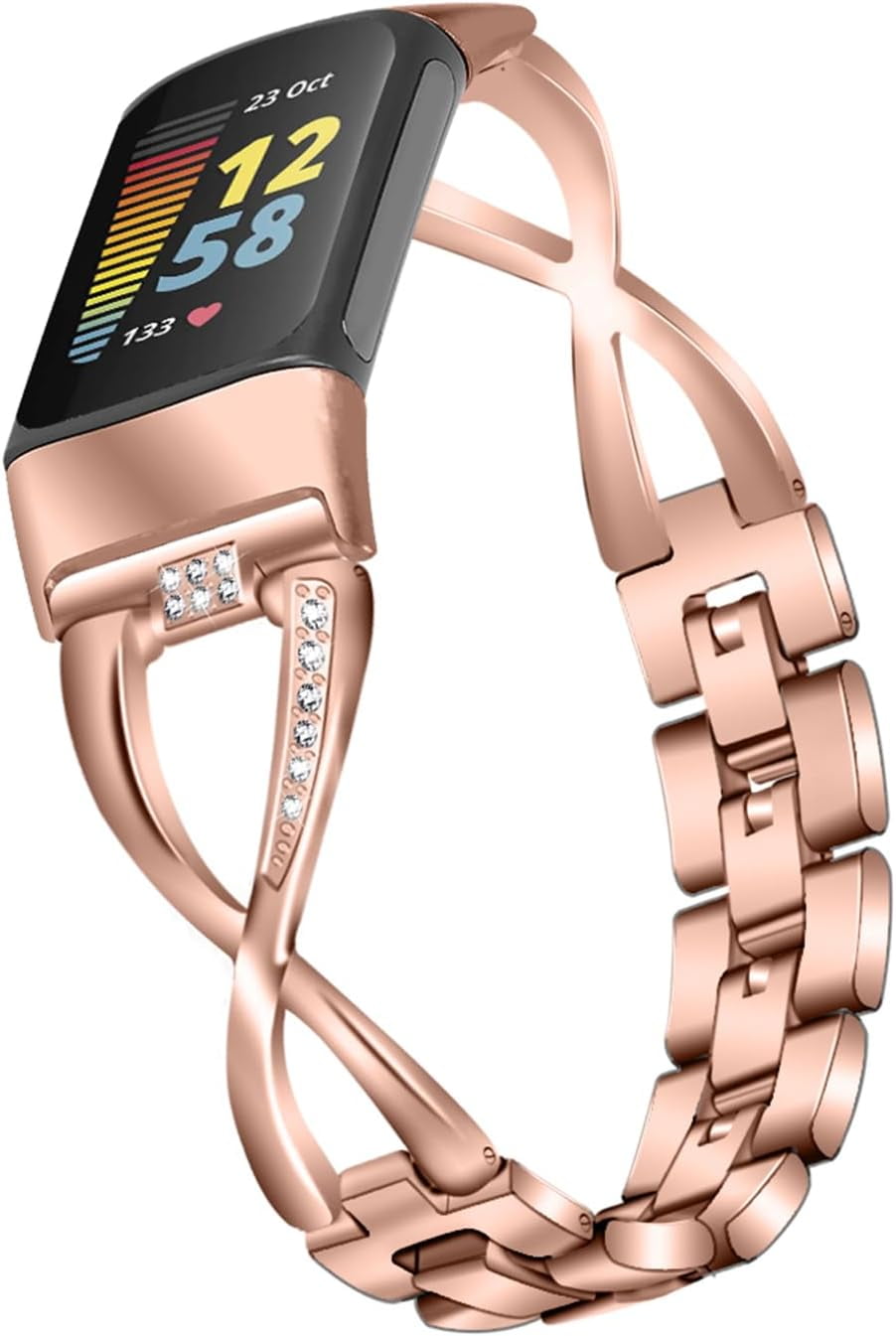 REQO Bling Bands Compatible with Fitbit Charge 6/Charge 5, Shinny Metal Bracelet Straps Luxurious Rhinestone Replacement Wristband for Women