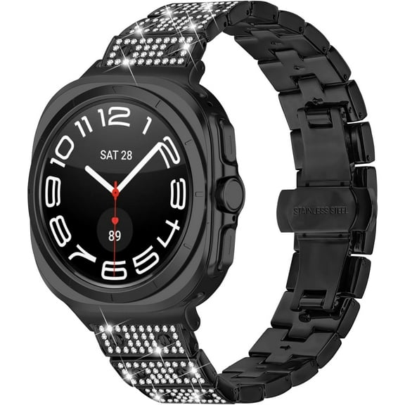 REQO Bling Bands Compatible with Samsung Galaxy Watch Ultra 47mm(2024), Shinny Metal Bracelet Straps Luxurious Rhinestone Replacement Wristband