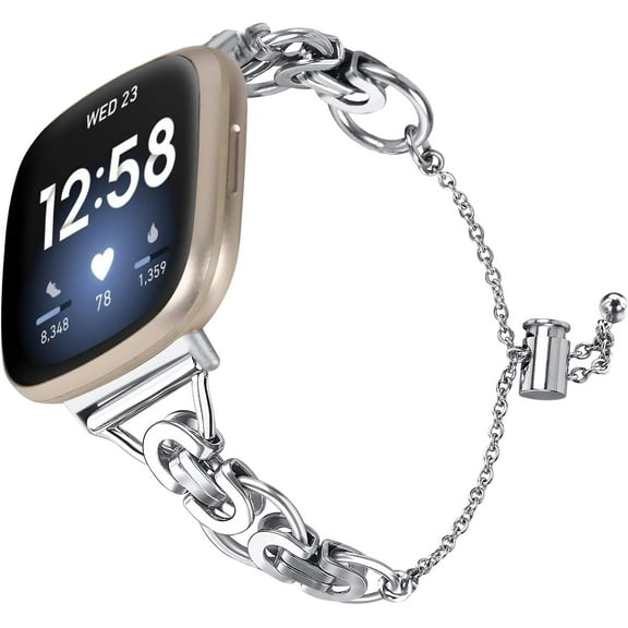 REQO Bling Diamond Bracelet Compatible with Fitbit Versa 4/Sense 2,Metal Classy Bands Stainless Steel Wrist Bands Waterproof Strap for Fitbit Versa 4 Band for Women