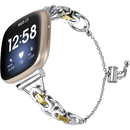 REQO Bling Diamond Bracelet Compatible with Fitbit Versa 4/Sense 2,Metal Classy Bands Stainless Steel Wrist Bands Waterproof Strap for Fitbit Versa 4 Band for Women