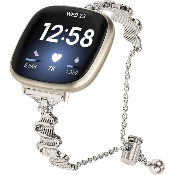 REQO Bling Diamond Bracelet Compatible with Fitbit Versa 4/Sense 2/Sense/Versa 3 Smartwatch,Metal Classy Bands Stainless Steel Wrist Bands Waterproof Strap for Fitbit Versa 4 Band for Women