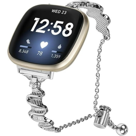 REQO Bling Diamond Bracelet Compatible with Fitbit Versa 4/Sense 2/Sense/Versa 3 Smartwatch,Metal Classy Bands Stainless Steel Wrist Bands Waterproof Strap for Fitbit Versa 4 Band for Women