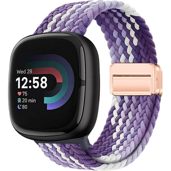 REQO Braided Magnetic Bands Compatible with Fitbit Versa 4/Fitbit Versa 3/Sense 2/Sense 1,Soft Stretchy Elastic Nylon Sport Loop Strap for Women Men