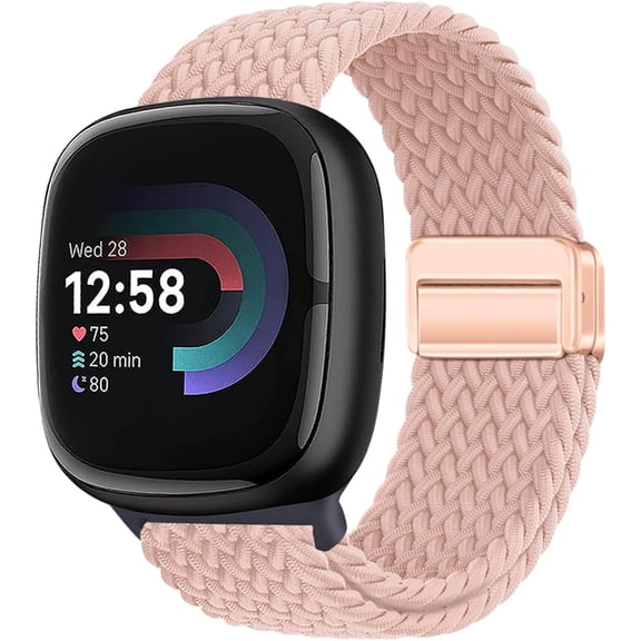 REQO Braided Magnetic Bands Compatible with Fitbit Versa 4/Fitbit Versa 3/Sense 2/Sense 1,Soft Stretchy Elastic Nylon Sport Loop Strap for Women Men