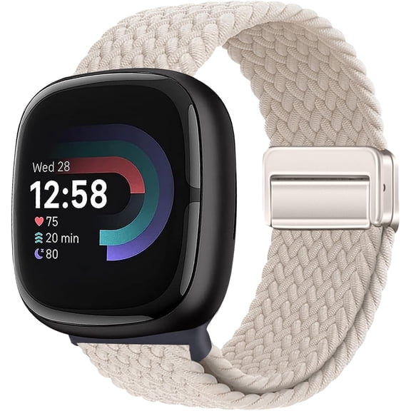 REQO Braided Magnetic Bands Compatible with Fitbit Versa 4/Fitbit Versa 3/Sense 2/Sense 1,Soft Stretchy Elastic Nylon Sport Loop Strap for Women Men