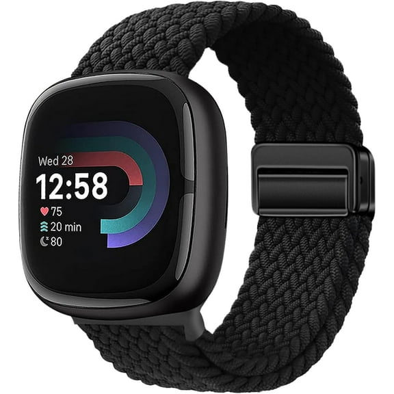 REQO Braided Magnetic Bands Compatible with Fitbit Versa 4/Fitbit Versa 3/Sense 2/Sense 1,Soft Stretchy Elastic Nylon Sport Loop Strap for Women Men