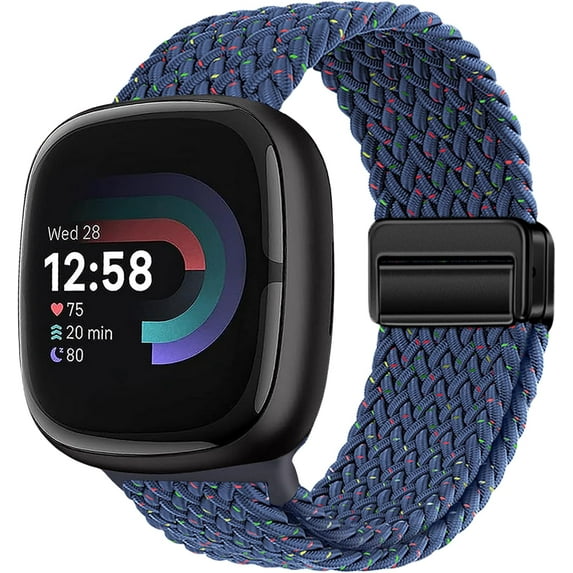 REQO Braided Magnetic Bands Compatible with Fitbit Versa 4/Fitbit Versa 3/Sense 2/Sense 1,Soft Stretchy Elastic Nylon Sport Loop Strap for Women Men