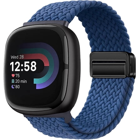 REQO Braided Magnetic Bands Compatible with Fitbit Versa 4/Fitbit Versa 3/Sense 2/Sense 1,Soft Stretchy Elastic Nylon Sport Loop Strap for Women Men