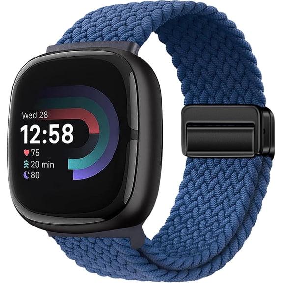 REQO Braided Magnetic Bands Compatible with Fitbit Versa 4/Fitbit Versa 3/Sense 2/Sense 1,Soft Stretchy Elastic Nylon Sport Loop Strap for Women Men