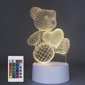 REQO Caring Bear 3D Illusion Lamp,Acrylic 3D Lamp LED Night Light with Remote Control 16 Color Changing Desk LampRoom Decor Plug in Best Cool Festival Birthday Gift