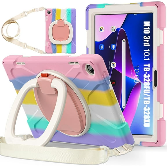 REQO Case Compatible with Lenovo Tab M10 10.1 Inch 3rd Gen 2022 (Model:TB-328FU/328XU):3-Layer Structure Portable Hybrid Shock-Proof Cover Rotatable Hook&Loop Kickstand.