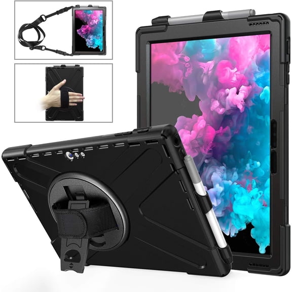 REQO Case Compatible with Microsoft Surface Pro 7 Plus/Pro 7 / Pro 6 / Pro 5 / Pro 4:with Pen Holder Portable Hybrid Shock-Proof Cover Rotatable Hook&Loop Handle, Shoulder Strap