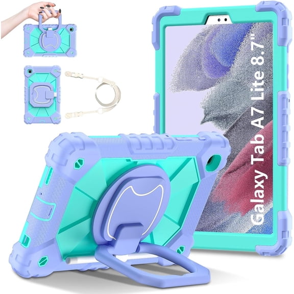 REQO Case Compatible with Samsung Galaxy Tab A7 Lite 2021 8.7'' SM-T220/T225/T227, Heavy Duty Protection Case Shockproof Cover with Rotatable Stand & Shoulder Strap