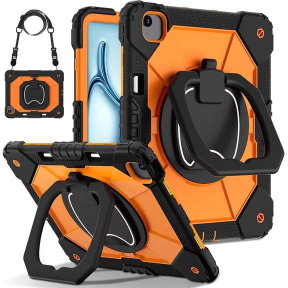 REQO Case Compatible with IPad Air 13 Inch Case M3/ M2 (2025/2024), Heavy Duty Protective with 360° Rotatable Ring, Kickstand,Shoulder Strap.