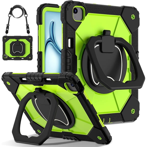 REQO Case Compatible with IPad Air 13 Inch Case M3/ M2 (2025/2024), Heavy Duty Protective with 360° Rotatable Ring, Kickstand,Shoulder Strap.