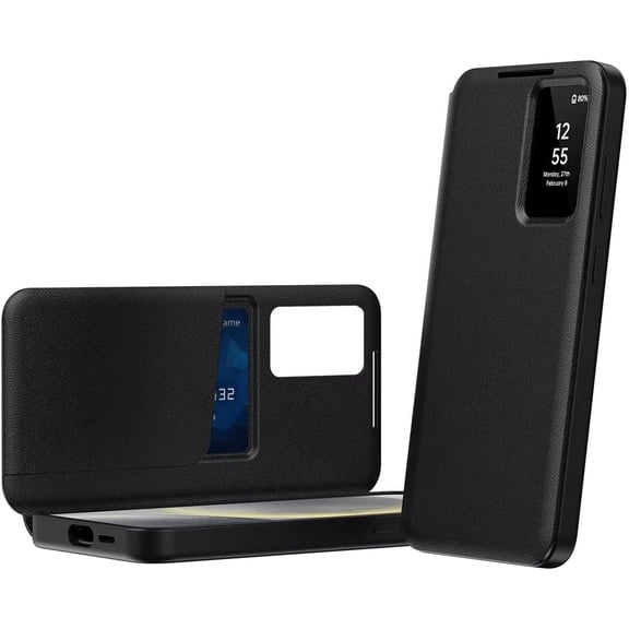 REQO Case for Galaxy S26 Shell,Smart Window Answering Phone Case with 1 Card Slot,Exquisite Leather Full-Cover Protective Case for Samsung Galaxy S26 5G