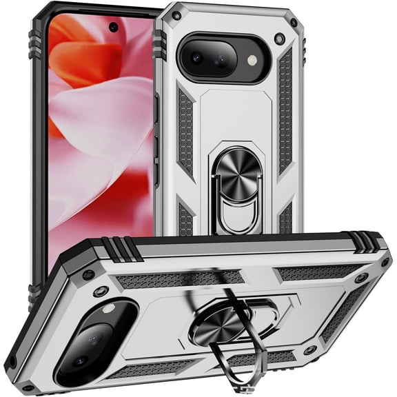 REQO Case for Google Pixel 8A,Military Car Holder [Built-in Kickstand] Metal Ring Dual-Layer Heavy Duty TPU+PC Shockproof Protection Phone Case for Google Pixel 8A 5G,6.1 Inch 2024