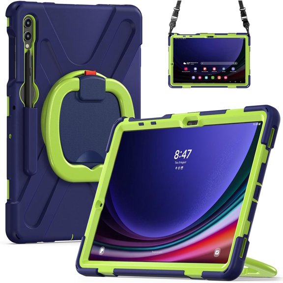 REQO Case for Samsung GalaxyTab S9+/S9 FE+/S8+/S7+/S7 FE,3-Layer Structure Protective Portable Hybrid Shock-Proof Cover with S Pen Holder Rotatable Hook&Loop Kickstand