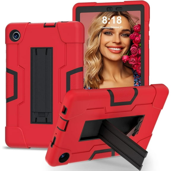 REQO Case for TCL Tab 8 LE Case,TCL Tab 8 LE Tablet Case with Kickstand,3 Layer Rugged Military Grade Shockproof Kids Case for TCL Tab 8LE 9137W / TCL Tab 8 WiFi 9132X-Red+Black
