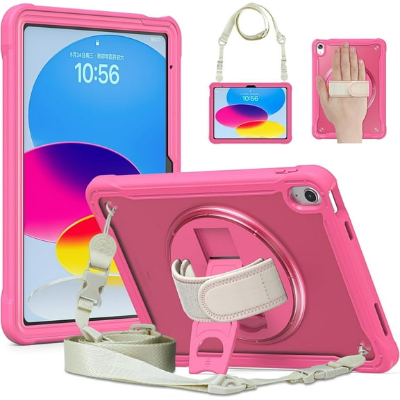REQO Case for iPad (A16) 11th Gen 11 Inch 2025, iPad 10th Gen 10.9 inch 2022 :with Portable Hybrid Shock-Proof Cover, 360° Swiveling Stand & Hand Strap,Shoulder Strap.
