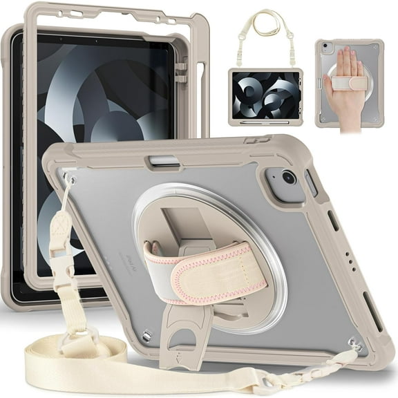 REQO Case for iPad Pro 11” 4th/3rd/2nd/1st Generation and iPad Air 5th/4th Generation 10.9”:with Pen Holder Portable Hybrid Shock-Proof Cover, 360° Swiveling Stand & Hand Strap