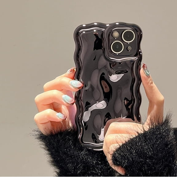 REQO Case for iPhone 12,3D Meteorite Bubble Pattern Electroplate Plating Glitter Curly Wavy Frame Glossy Case,Soft TPU Shockproof for iPhone 12 6.1 Inch