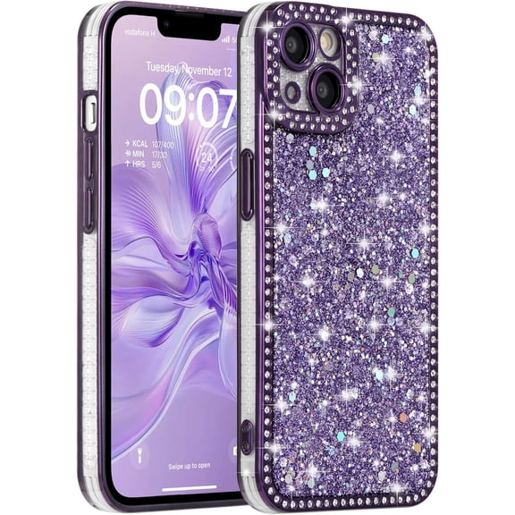 REQO Case for iPhone 13 Pro Max,Glitter Crystal Rhinestones Sequin Shiny Bling Sparkly Glossy Luxury Electroplated Case,Aesthetic Cute Full Protection for iPhone 13 Pro Max