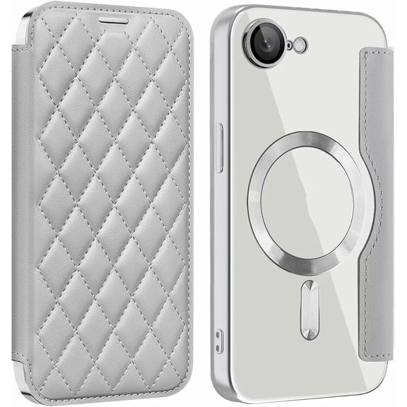 REQO Case for iPhone 16E,Luxury Grid Plating Drop Protection Anti Theft Flip Leather Wallet Card Holder Shockproof with Wireless Charge Phone Case for iPhone 16E,6.1 Inch 2025
