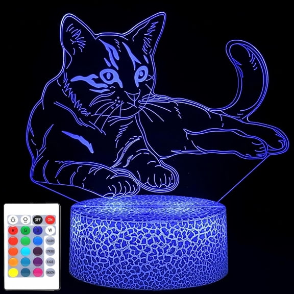 REQO Cat Gift 3D Illusion Lamp,Cute Cat LED Night Light,with Remote & Smart Touch 16 Colors Bedroom Decorations Bedside Lamp - Cat Love Gift for Women Teens Girls Kids Birthday Christmas