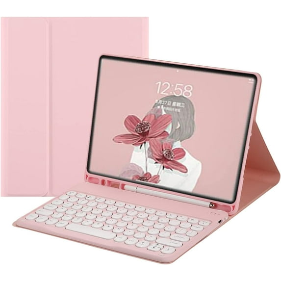 REQO Color Keyboard Case for Samsung Galaxy Tab S8 Ultra 14.6 inch Tablet 2022 Keyboard Case Cute Round Key Wireless Detachable BT Keyboard Cover with S Pen Holder (Pink)