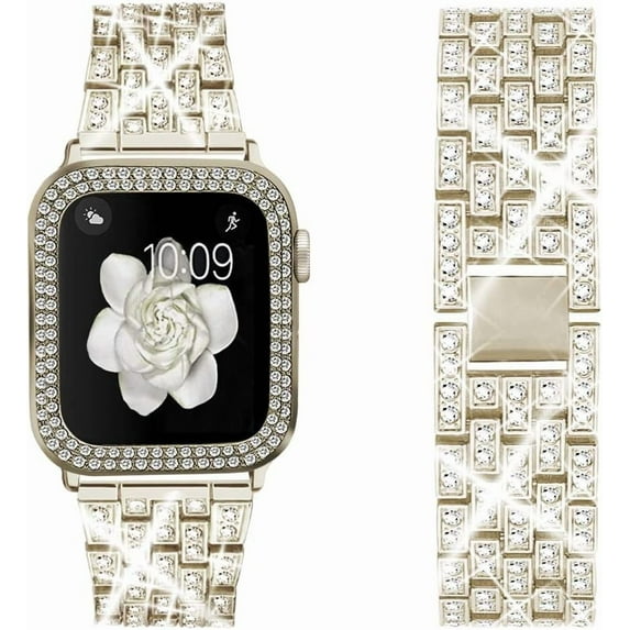 REQO Compatible with Apple Watch Ultra Band 49mm 46mm 45mm 41mm 38mm 40mm 42mm 44mm with 2 Pack Bling Crystal Diamonds Case Cover, iwatch SE Series Ultra 2 10/9/8/7/6/5/4/3/2/1 Bands for Women