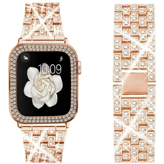REQO Compatible with Apple Watch Ultra Band 49mm 46mm 45mm 41mm 38mm 40mm 42mm 44mm with 2 Pack Bling Crystal Diamonds Case Cover, iwatch SE Series Ultra 2 10/9/8/7/6/5/4/3/2/1 Bands for Women