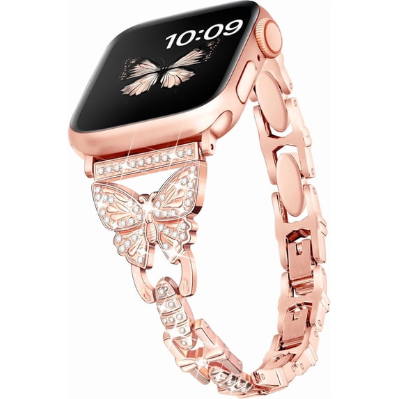REQO Compatible with Dressy Luxury Designer Bling Thin Apple Watch Bands for Women 40mm 41mm 38mm, Butterfly Cocoon iWatch Bands for Sparkly Slim Apple Watch Series 10 9 SE 8 7 6 5 4 3 2 1 Band