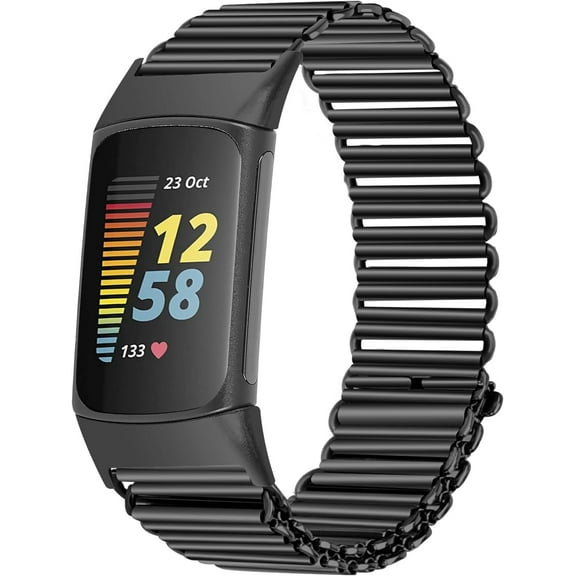 REQO Compatible with Fitbit Charge 5 Band Women Men,Adjustable Metal Breathable Sport Band Compatible with Fitbit Charge 6 Smartwatch Loop Stretchy Wristband