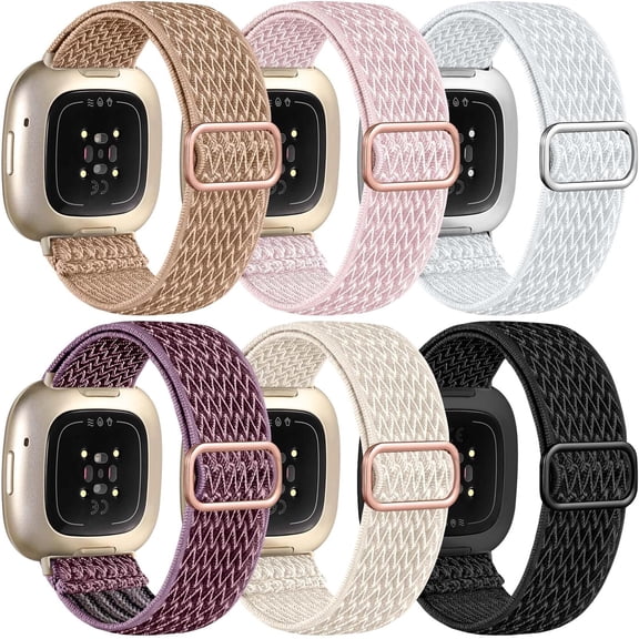 REQO Compatible with Fitbit Sense 2 Bands/Sense/Versa 3/Versa 4 Bands for Women, Water-Resistant Solo Loop Elastic Nylon Sport Strap Compatible with Fitbit Smartwatch, 6 Pack