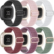 REQO Compatible with Fitbit Sense 2 Bands/Sense/Versa 3/Versa 4 Bands for Women, Water-Resistant Solo Loop Elastic Nylon Sport Strap Compatible with Fitbit Smartwatch, 6 Pack
