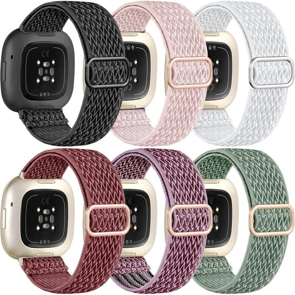 REQO Compatible with Fitbit Sense 2 Bands/Sense/Versa 3/Versa 4 Bands for Women, Water-Resistant Solo Loop Elastic Nylon Sport Strap Compatible with Fitbit Smartwatch, 6 Pack