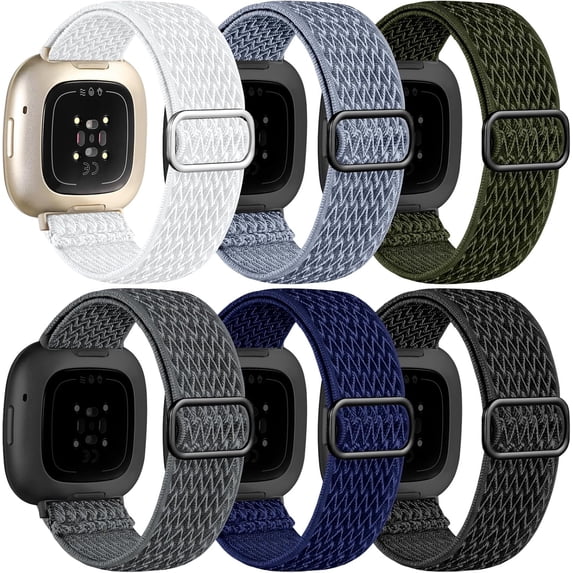 REQO Compatible with Fitbit Sense 2 Bands/Sense/Versa 3/Versa 4 Bands for Women, Water-Resistant Solo Loop Elastic Nylon Sport Strap Compatible with Fitbit Smartwatch, 6 Pack