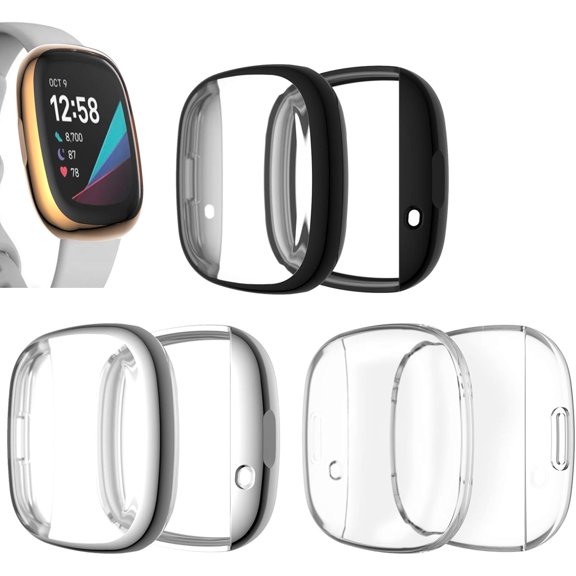 REQO Compatible with Fitbit Versa 3 & Sense Screen Protector Case Cover Plating Process Metal Color TPU Full Shockproof Case Guard Thin Bumper Shell for Versa 3 & Sense Smartwatch