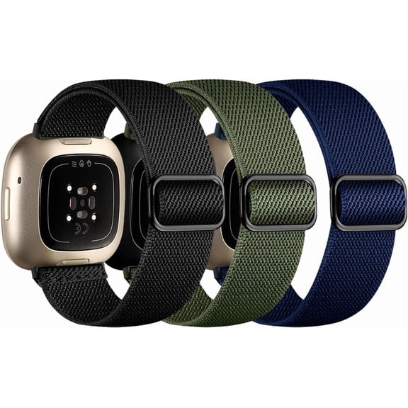 REQO Compatible with Fitbit Versa 4 Bands for Woman/Sense 2/Sense/Versa 3 Bands, 3 Pack Stretchy Nylon Sport Strap Replacement Band for Fitbit Sense 2/Fitbit Versa 4 Bands Women Men