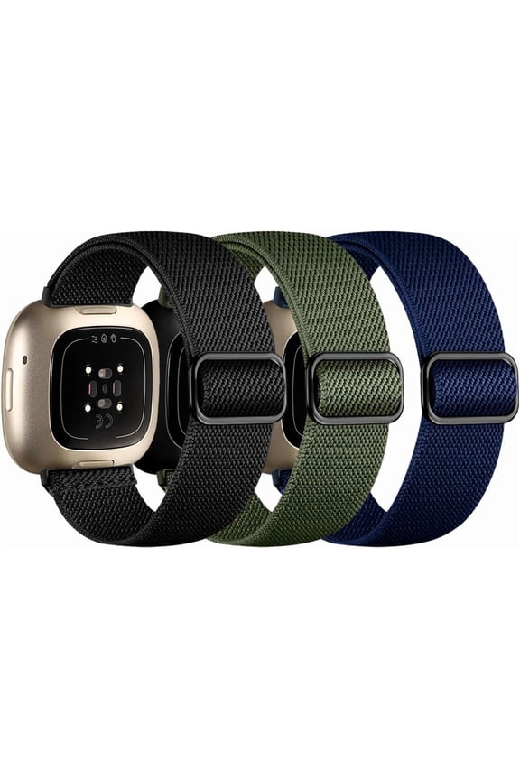 Compatible with Fitbit Versa 4 Bands for Woman/Sense 2/Sense/Versa 3 Bands, 3 Pack Stretchy Nylon Sport Strap Replacement Band for Fitbit Sense 2/Fitbit Versa 4 Bands Women Men