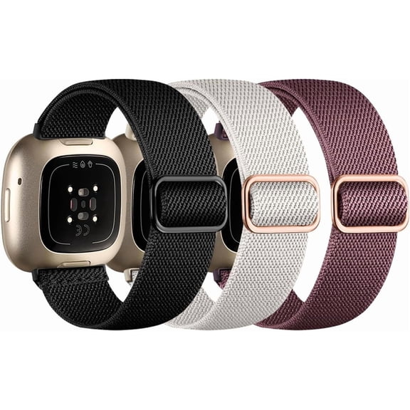 REQO Compatible with Fitbit Versa 4 Bands for Woman/Sense 2/Sense/Versa 3 Bands, 3 Pack Stretchy Nylon Sport Strap Replacement Band for Fitbit Sense 2/Fitbit Versa 4 Bands Women Men