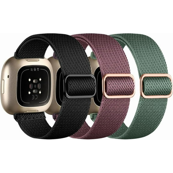REQO Compatible with Fitbit Versa 4 Bands for Woman/Sense 2/Sense/Versa 3 Bands, 3 Pack Stretchy Nylon Sport Strap Replacement Band for Fitbit Sense 2/Fitbit Versa 4 Bands Women Men