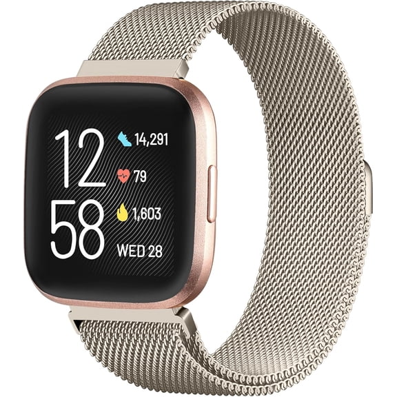 REQO Compatible with Fitbit Versa and Versa 2 Bands for Women Men, Stainless Steel Metal Mesh Magnetic Band Bracelet Strap Replacement for Fitbit Versa/Versa Lite SE