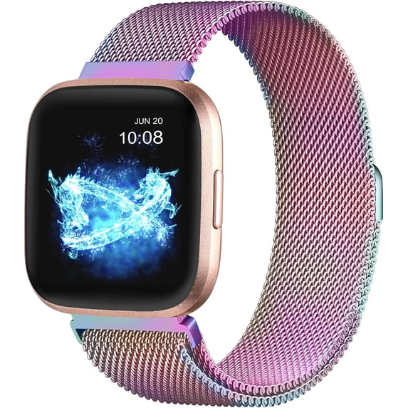 REQO Compatible with Fitbit Versa and Versa 2 Bands for Women Men, Stainless Steel Metal Mesh Magnetic Band Bracelet Strap Replacement for Fitbit Versa/Versa Lite SE