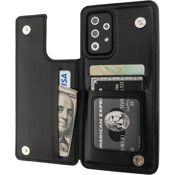 REQO Compatible with Samsung Galaxy A52 Wallet Case with Card Holder, PU Leather Kickstand Card Slots Case, Double Magnetic Clasp and Durable Shockproof Cover 5G 6.5 Inch